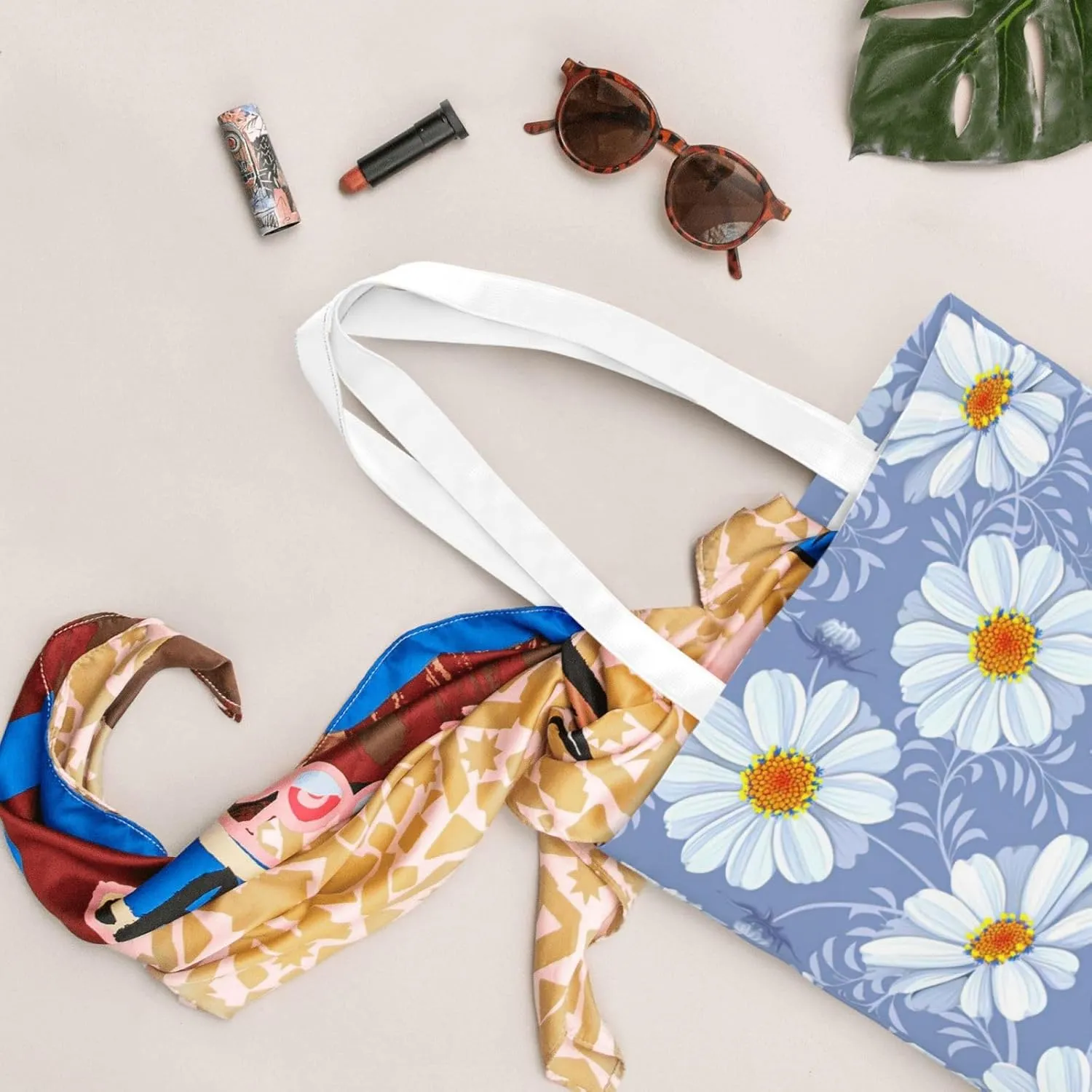 SSIMOO Dog Floral Fashion Canvas Tote Bag-Personalized Handbag,Multifunctional Bag,Elegant And Minimalist