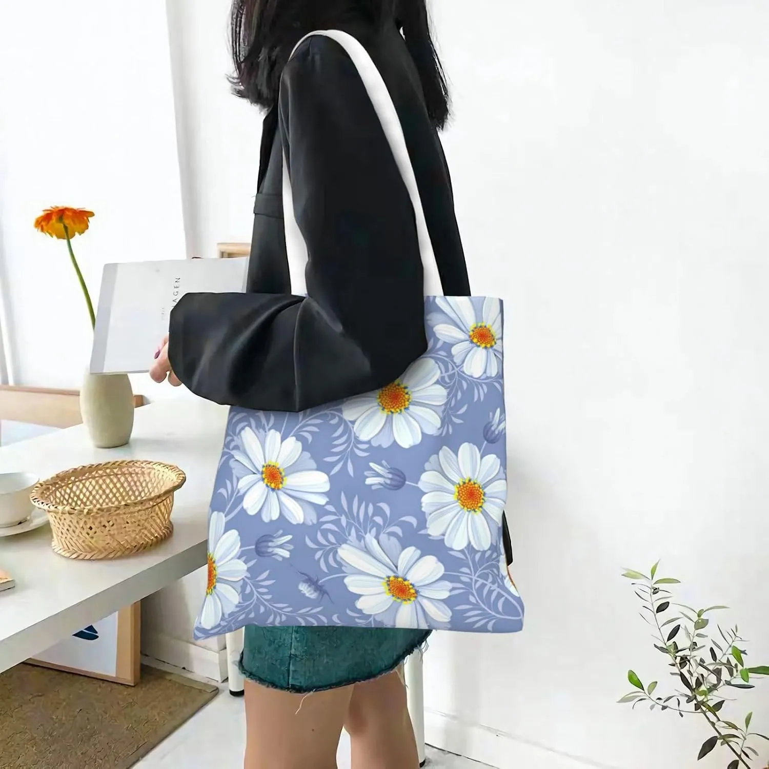 SSIMOO Dog Floral Fashion Canvas Tote Bag-Personalized Handbag,Multifunctional Bag,Elegant And Minimalist