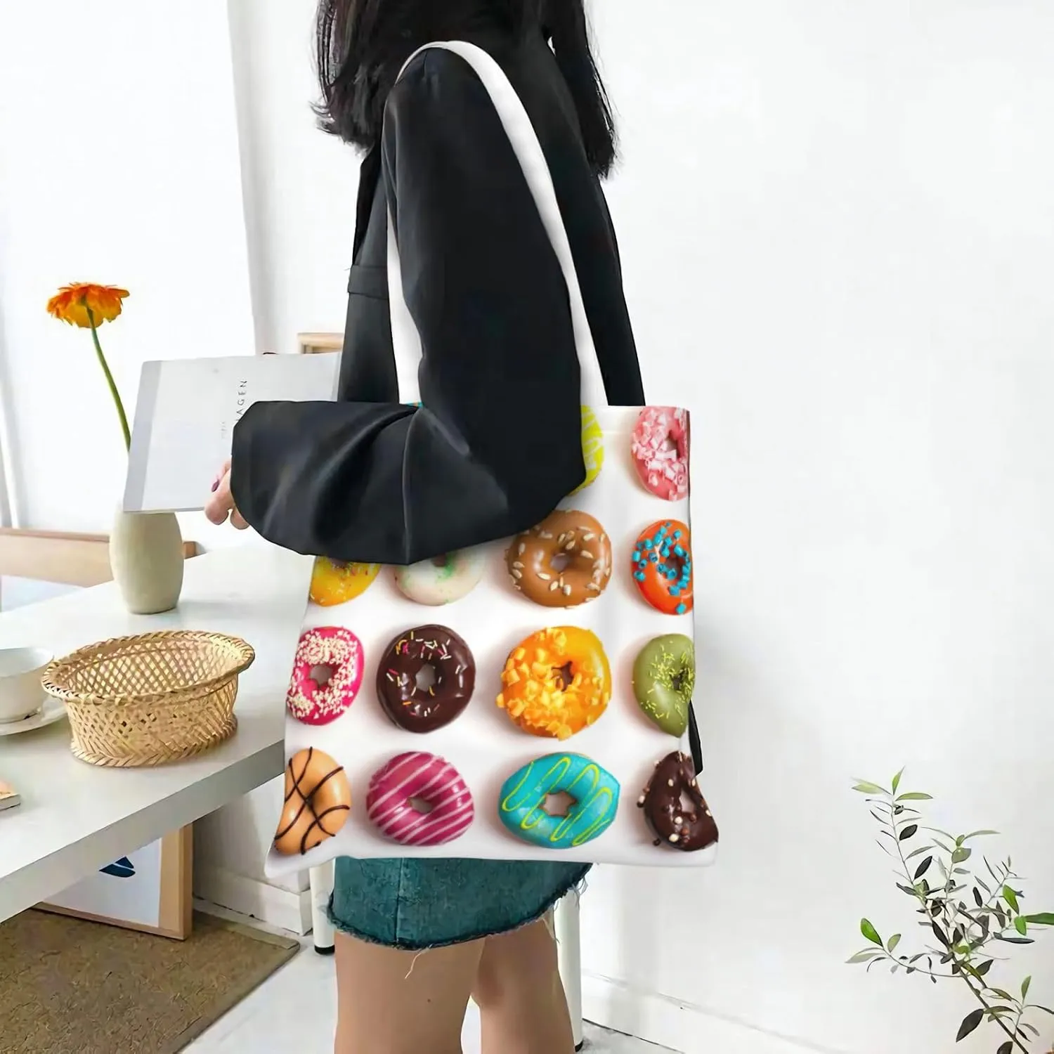 SSIMOO Dog Floral Fashion Canvas Tote Bag-Personalized Handbag,Multifunctional Bag,Elegant And Minimalist