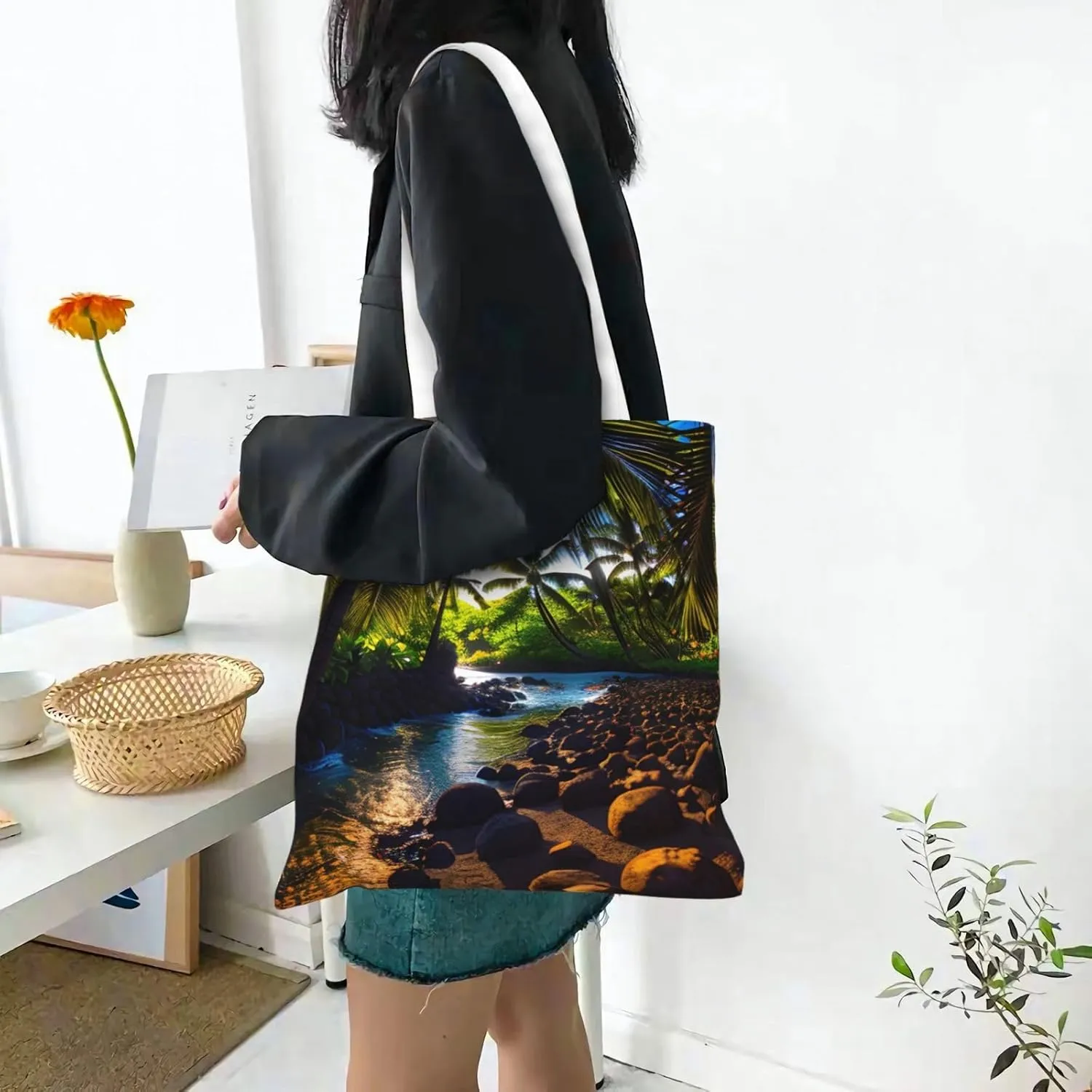 SSIMOO Metal Rose Fashion Canvas Tote Bag-Personalized Handbag,Multifunctional Bag,Elegant And Minimalist