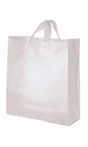 SSWBasics Clear Frosted Plastic Shopping Bags - 16” x 6” x 19” - Case of 200 - Clear Plastic Bags with Handles - Durable Large Shopping Bags with Handles - Frosted Large Plastic Bags with Handles for