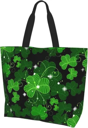 St. Patrick's Day Shamrock Clover Tote Grocery Bag Shoulder Casual Reusable Bag Large for Women Men