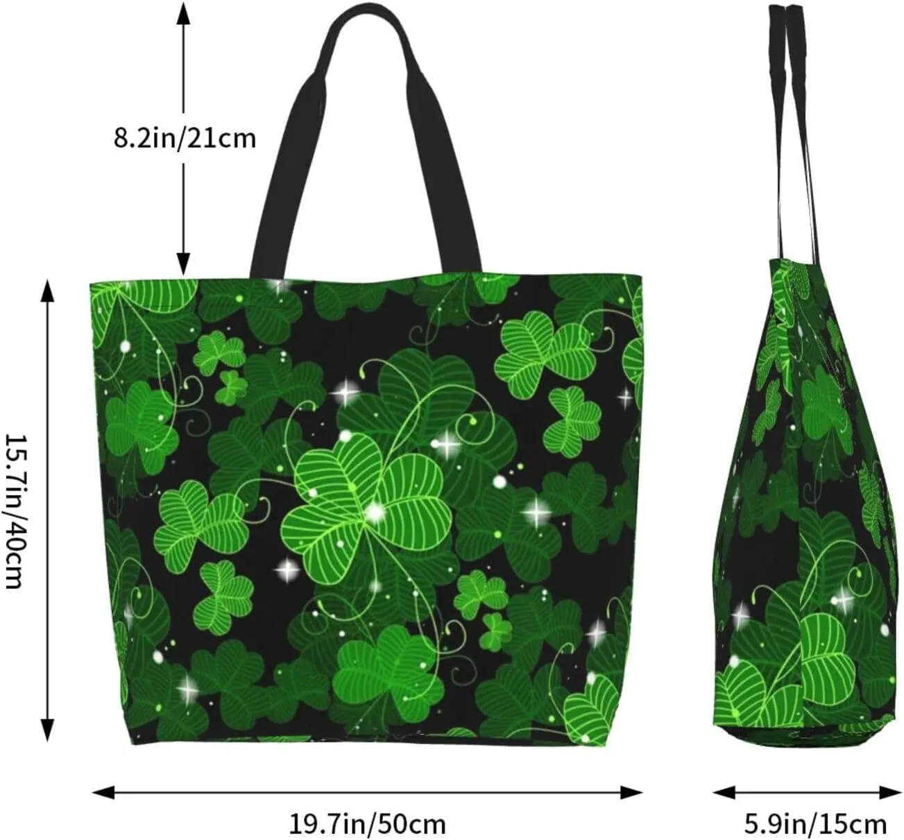 St. Patrick's Day Shamrock Clover Tote Grocery Bag Shoulder Casual Reusable Bag Large for Women Men