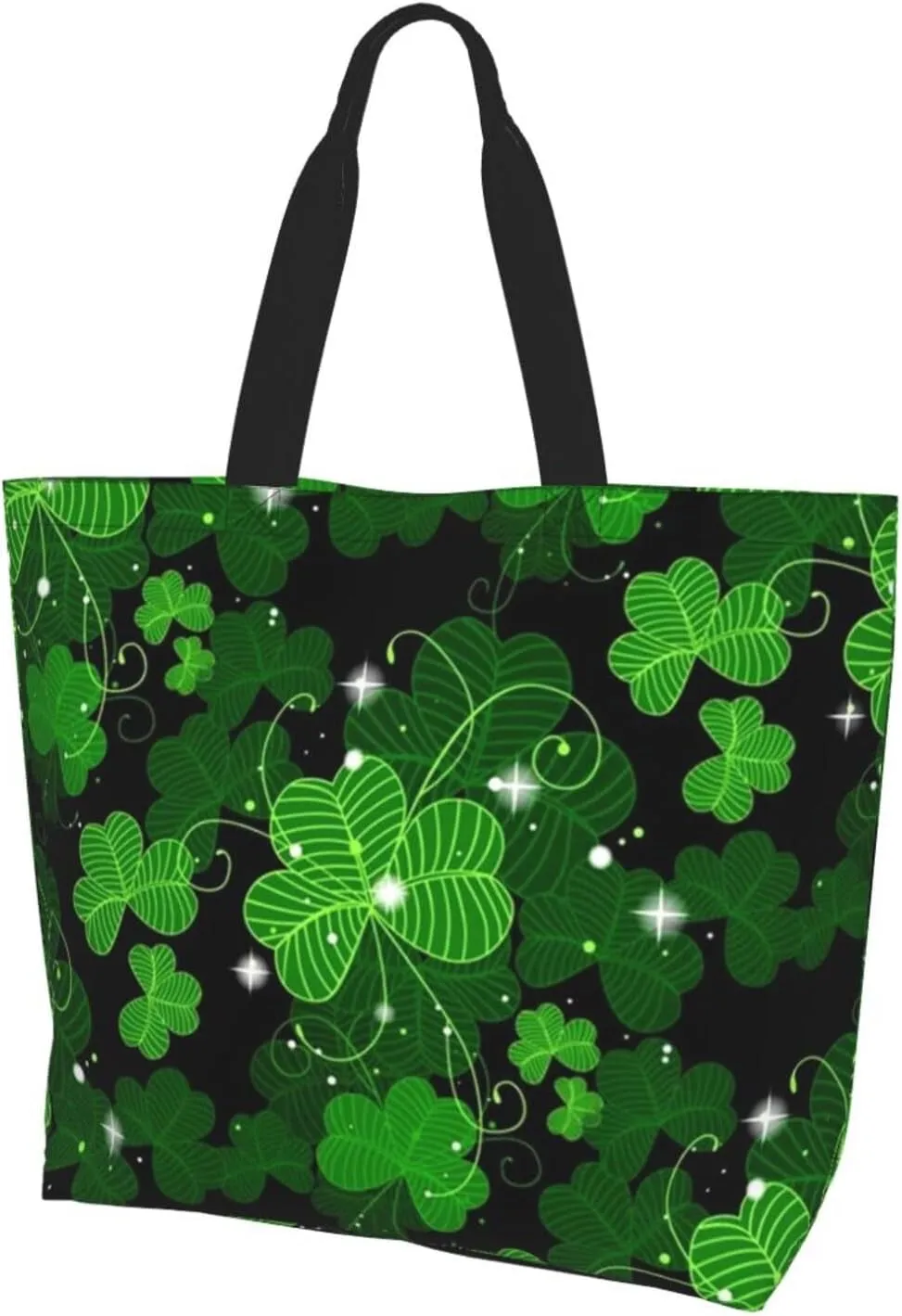St. Patrick's Day Shamrock Clover Tote Grocery Bag Shoulder Casual Reusable Bag Large for Women Men