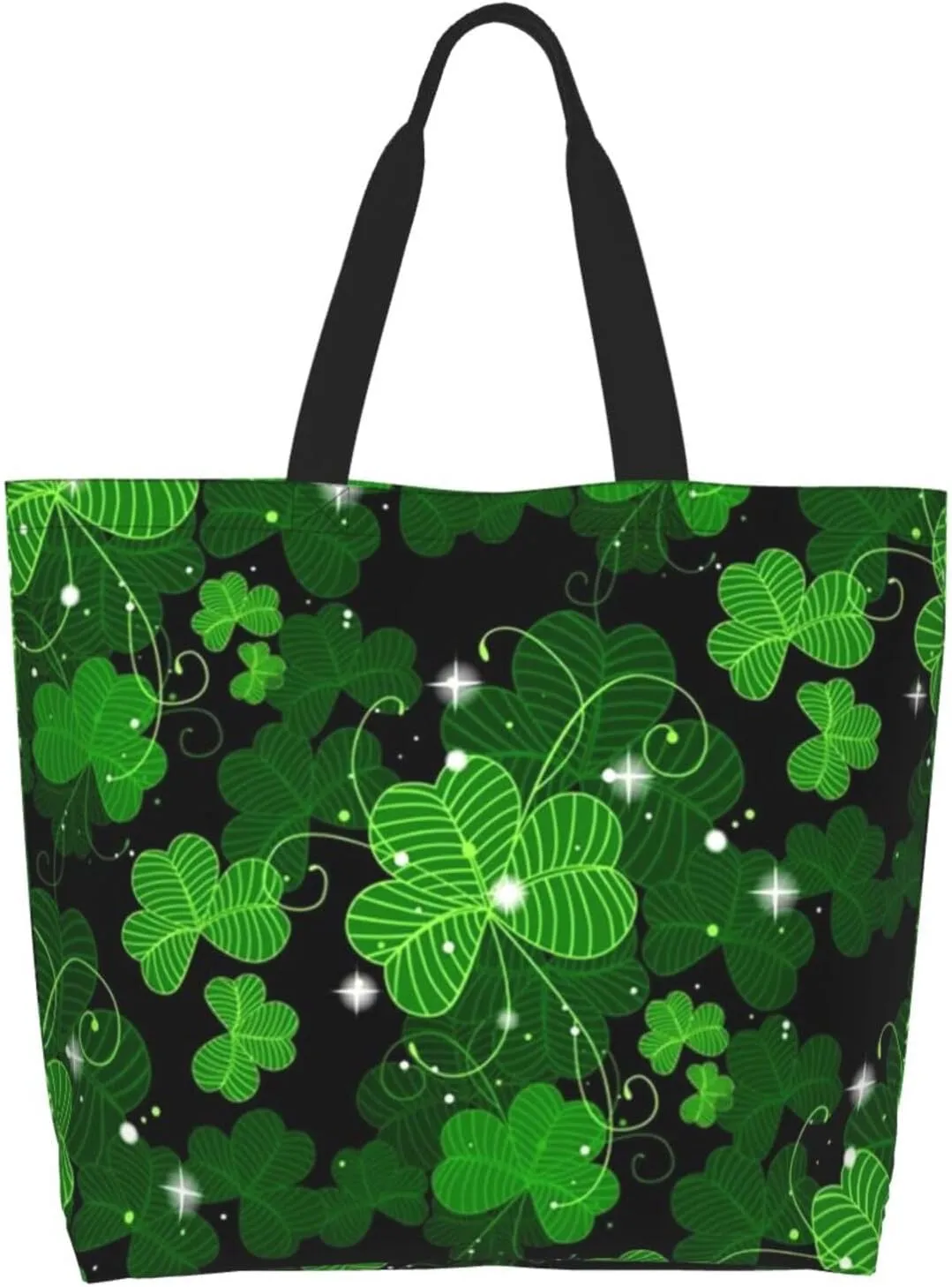 St. Patrick's Day Shamrock Clover Tote Grocery Bag Shoulder Casual Reusable Bag Large for Women Men