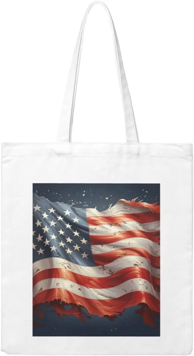 Stars And Stripes Large Canvas Tote Bag Cute Travel Shoulder Bag Reusable Washable Shopping Grocery Bags For Women Men