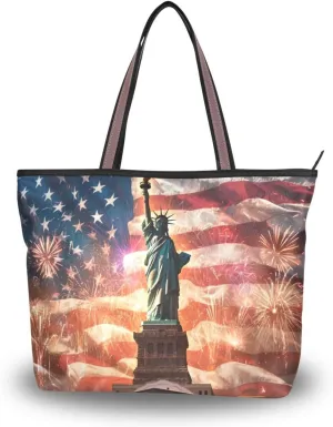 Statue Liberty Fireworks Tote Bag for Women Durable Designer Handbag with Zipper for Daily Use Travel L