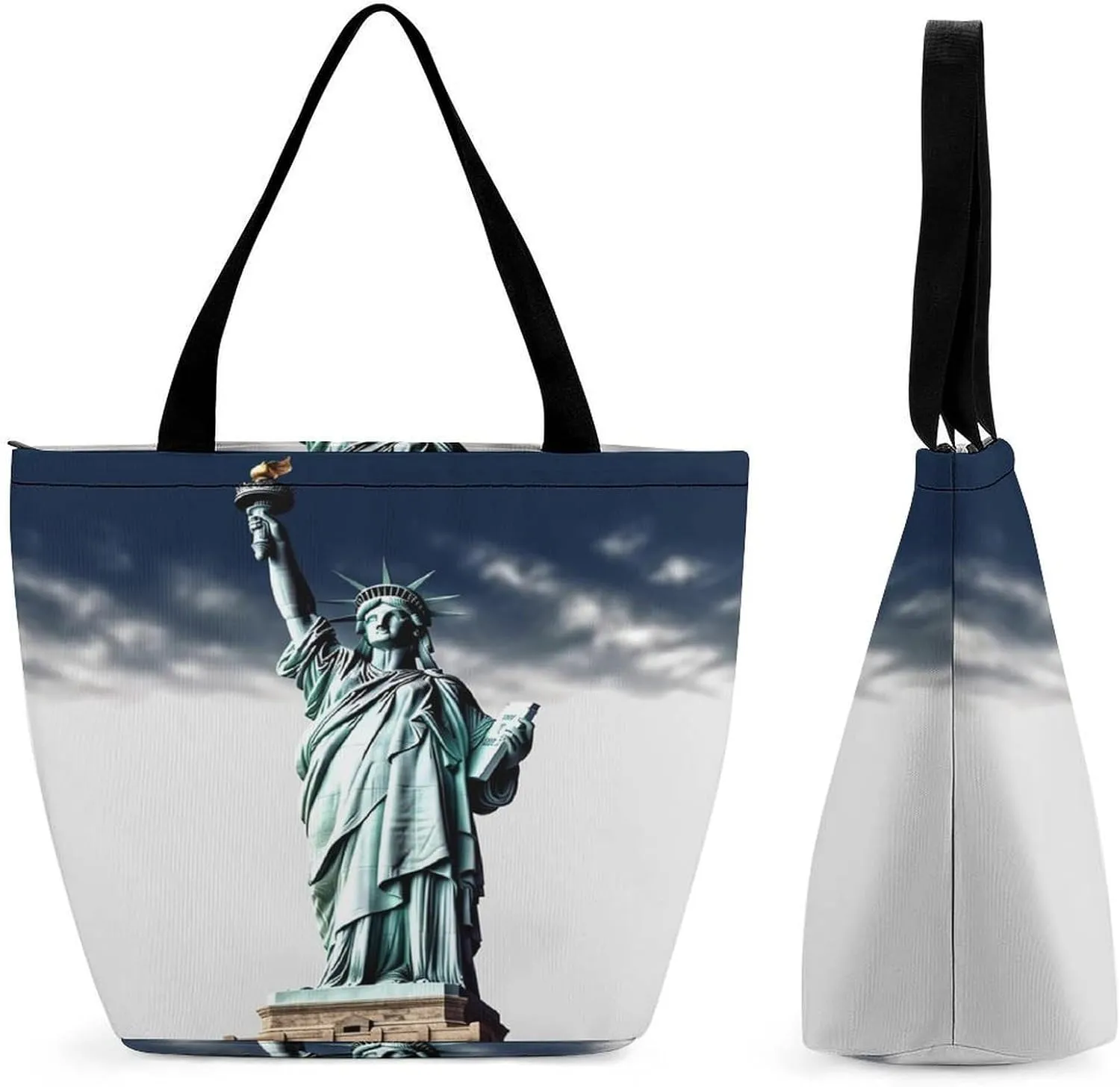 Statue of Liberty Tote Bags Reusable Grocery Bags Shopping Zippered Tote for Office Graduation Travel
