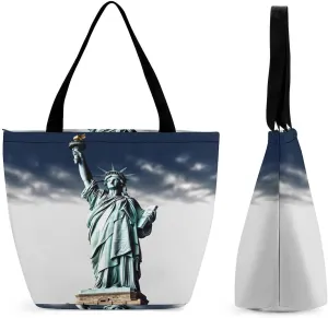 Statue of Liberty Tote Bags Reusable Grocery Bags Shopping Zippered Tote for Office Graduation Travel
