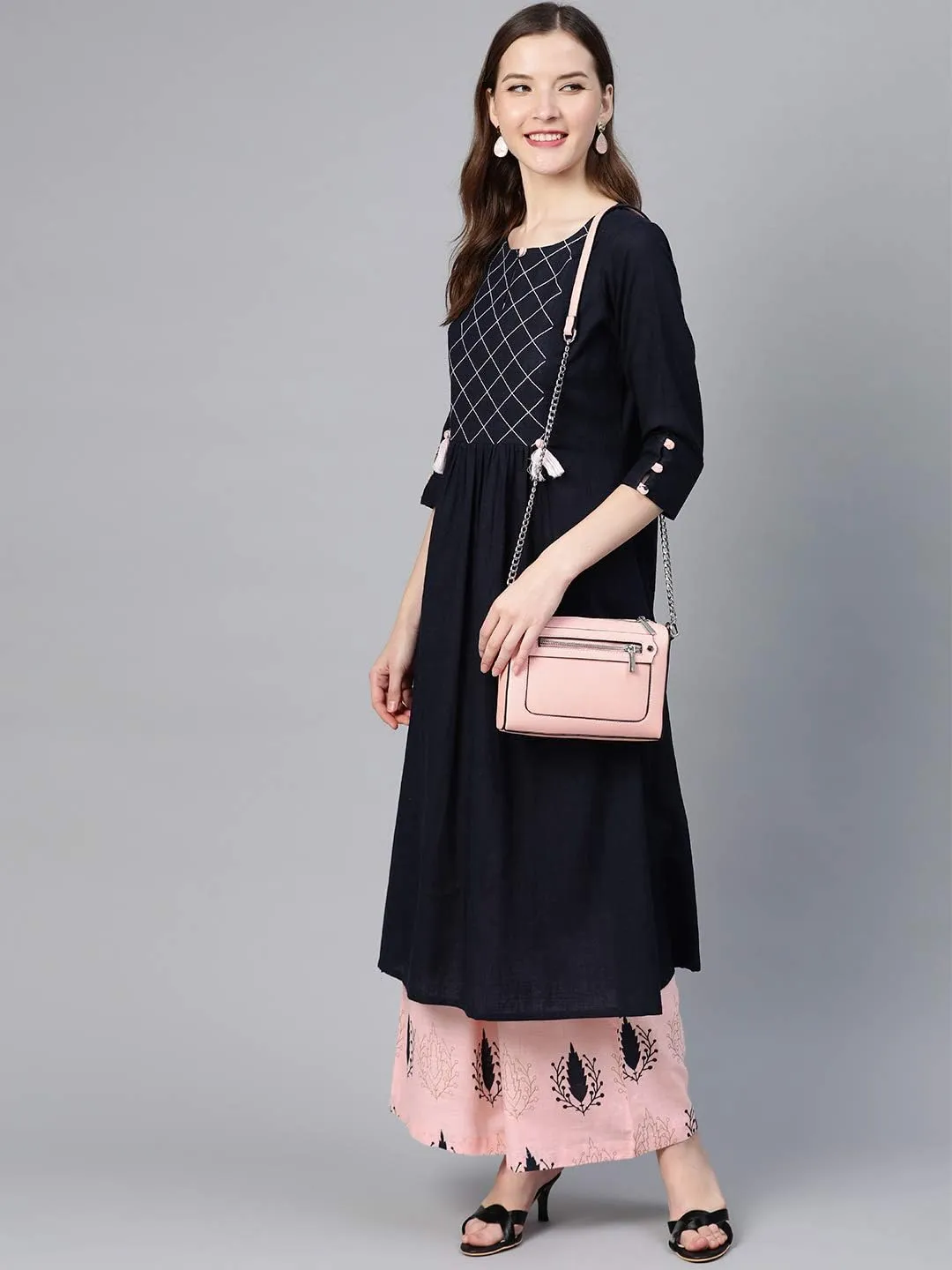 Straight Indian Kurta for Women, Cotton Kurta with Palazzo Pant Set
