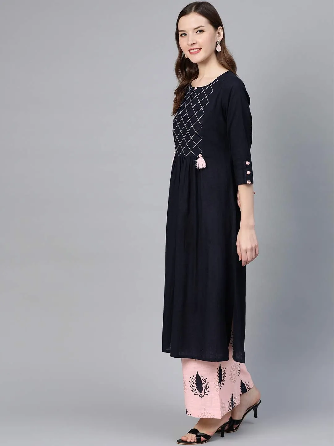 Straight Indian Kurta for Women, Cotton Kurta with Palazzo Pant Set