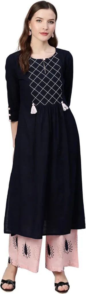 Straight Indian Kurta for Women, Cotton Kurta with Palazzo Pant Set
