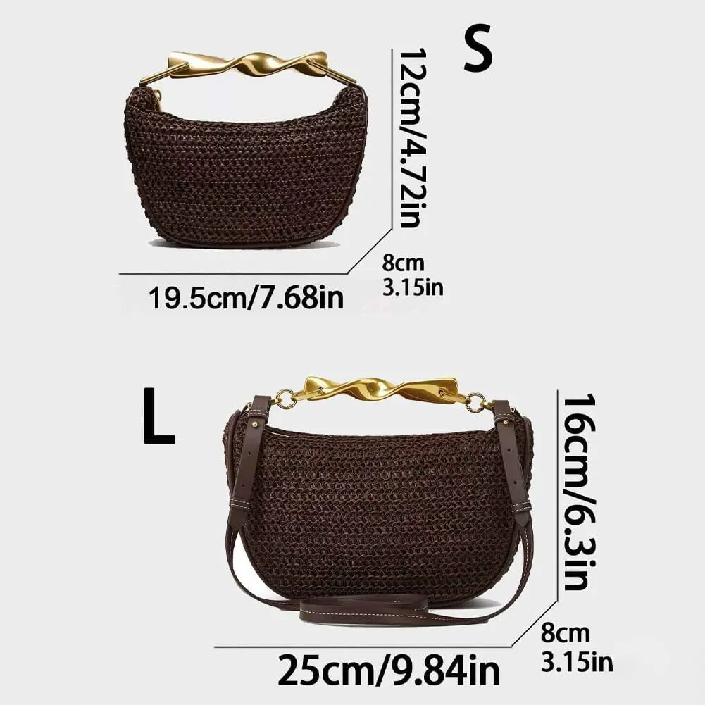 Straw Clutch Bag for Women Mini Summer Satchel Purse Fashion Woven Crossbody Shoulder Handbags with Chain Strap