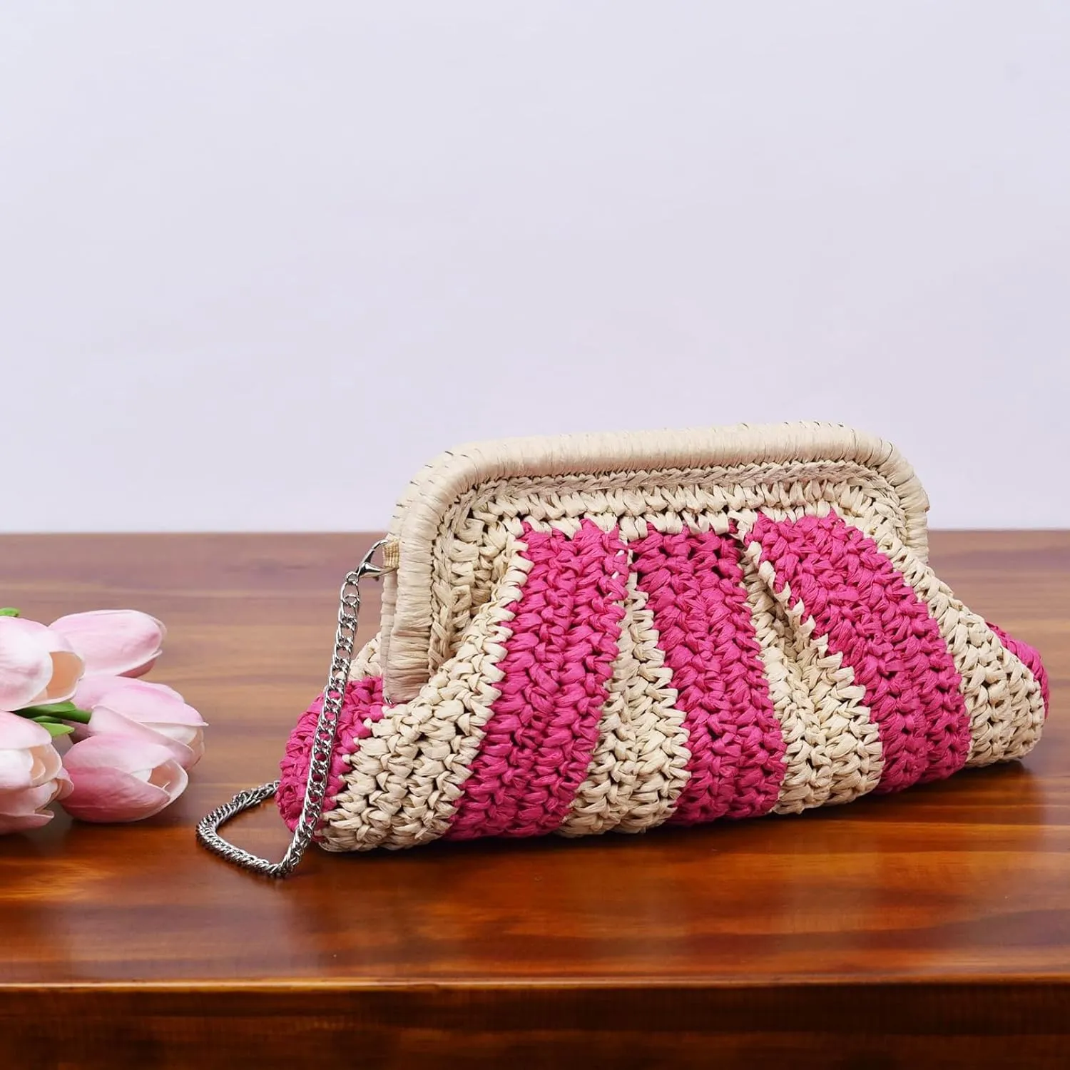 Straw Clutch Handbag Cloud Riched Purse Chain Shoulder Crossboby Bag Designer Straw Evening Bag