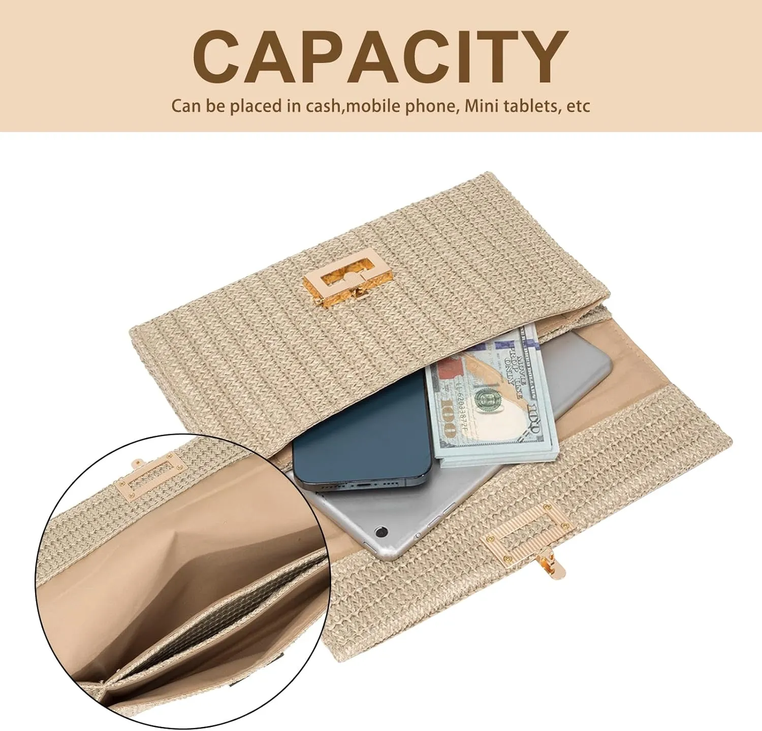 Straw Crossbody Bag for Women Summer Designer Evening Handbag Casual Beach Straw Shoulder Bag