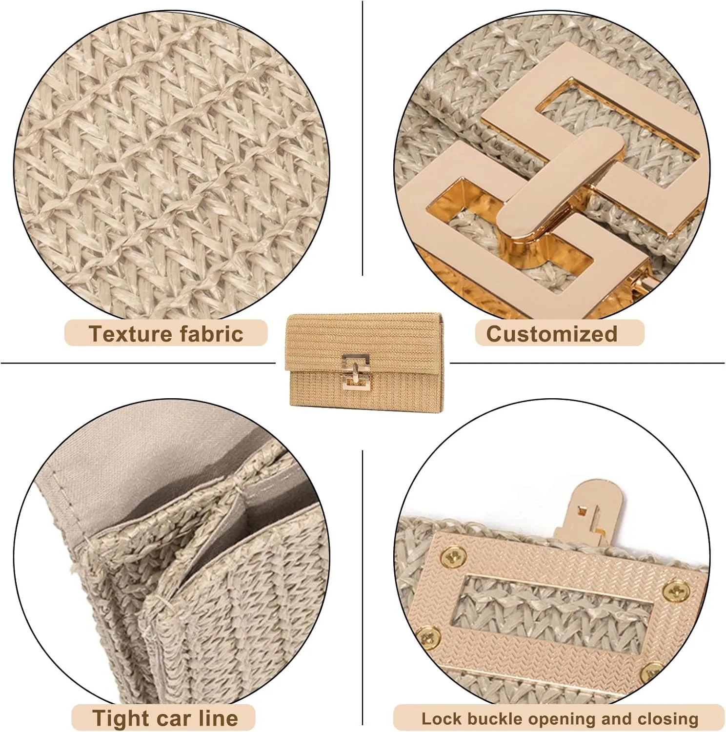 Straw Crossbody Bag for Women Summer Designer Evening Handbag Casual Beach Straw Shoulder Bag