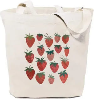 Strawberry Canvas Tote Bag for Women Aesthetic Reusable Grocery Shoulder Bags for Shopping Travel Gift for Girls