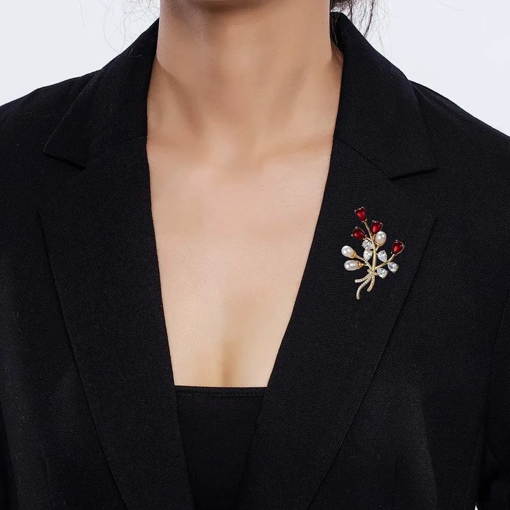 Stunning Bouquet Design 14K Gold Freshwater Pearl Brooch, Stylish Textured Phoenix Flower Brooch Inlaid Moissanite, Unique Coat Accessory and Scarf Decoration