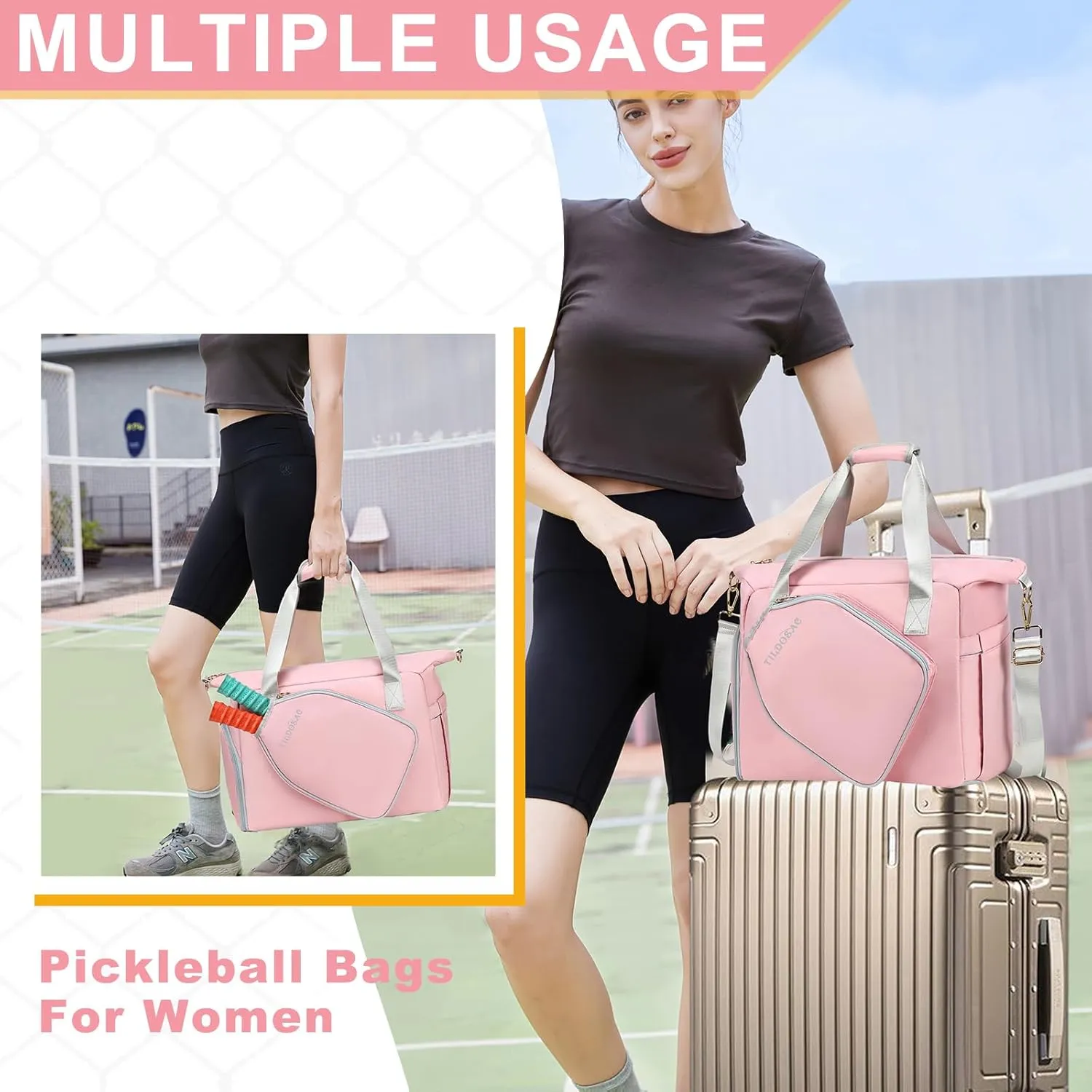 Stylish Pickleball Tote Bag With Adjustable Strap For Crossbody, Handbag, or Shoulder Bag - Ideal Pickleball Gift
