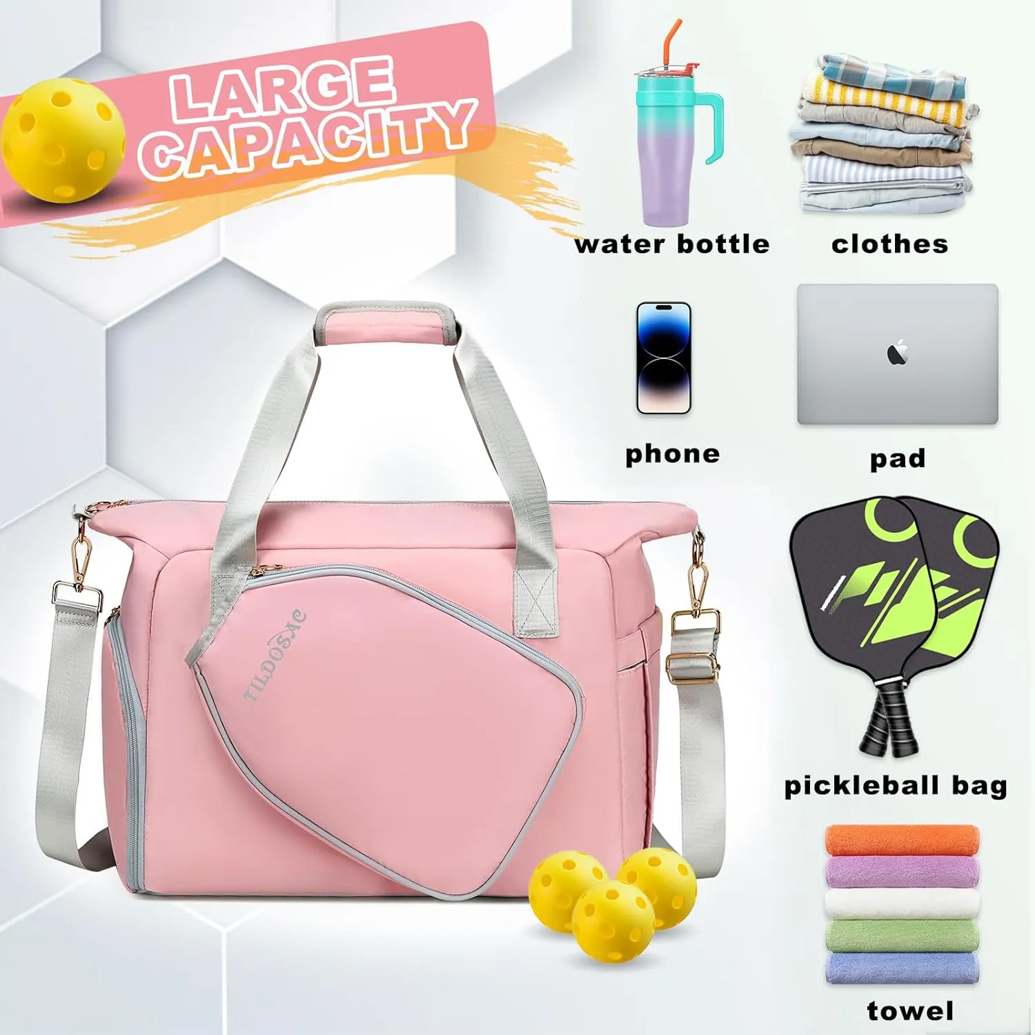 Stylish Pickleball Tote Bag With Adjustable Strap For Crossbody, Handbag, or Shoulder Bag - Ideal Pickleball Gift
