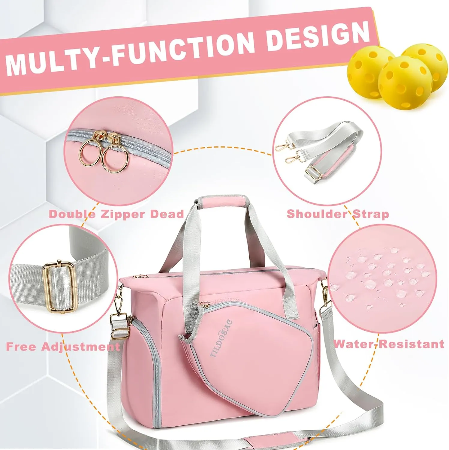 Stylish Pickleball Tote Bag With Adjustable Strap For Crossbody, Handbag, or Shoulder Bag - Ideal Pickleball Gift