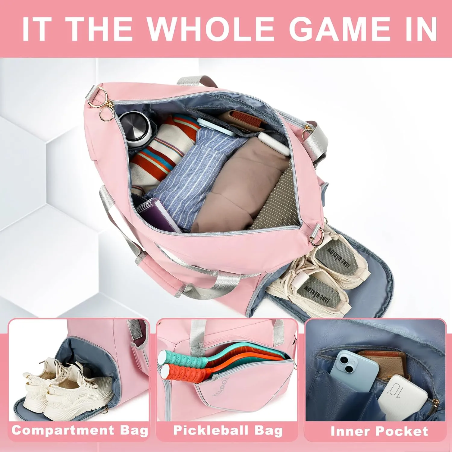 Stylish Pickleball Tote Bag With Adjustable Strap For Crossbody, Handbag, or Shoulder Bag - Ideal Pickleball Gift