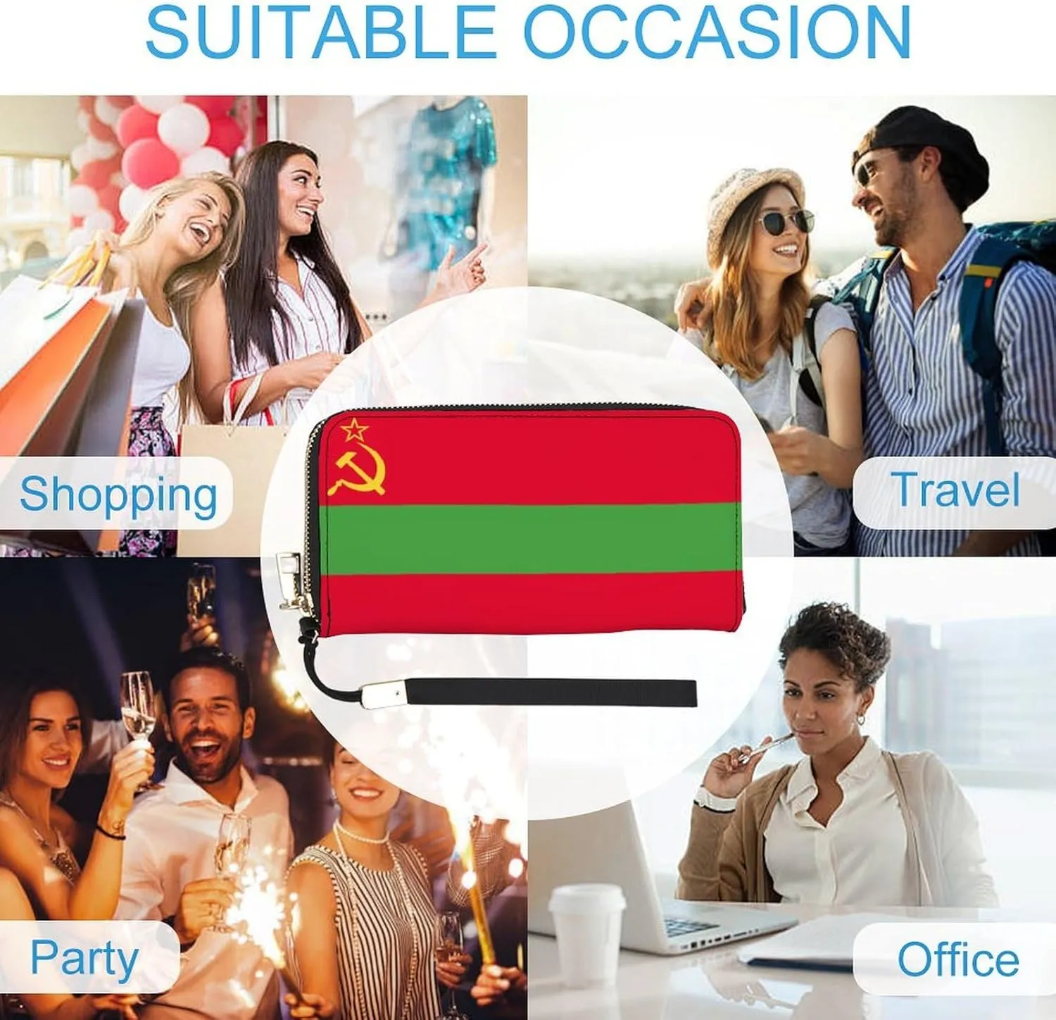 Stylish Women Men Zipper Long Purse Removable Wristlet PU Leather Wallet Travel Clutch, Transnistria Flag