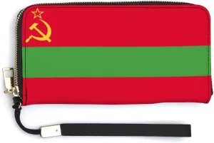 Stylish Women Men Zipper Long Purse Removable Wristlet PU Leather Wallet Travel Clutch, Transnistria Flag