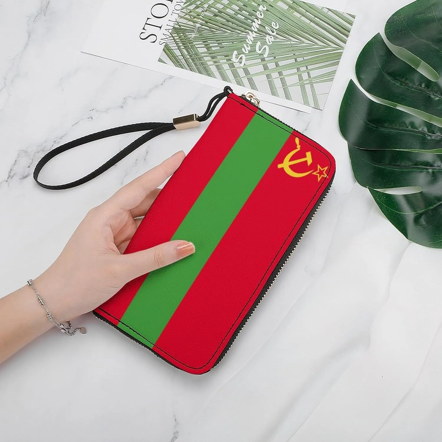 Stylish Women Men Zipper Long Purse Removable Wristlet PU Leather Wallet Travel Clutch, Transnistria Flag