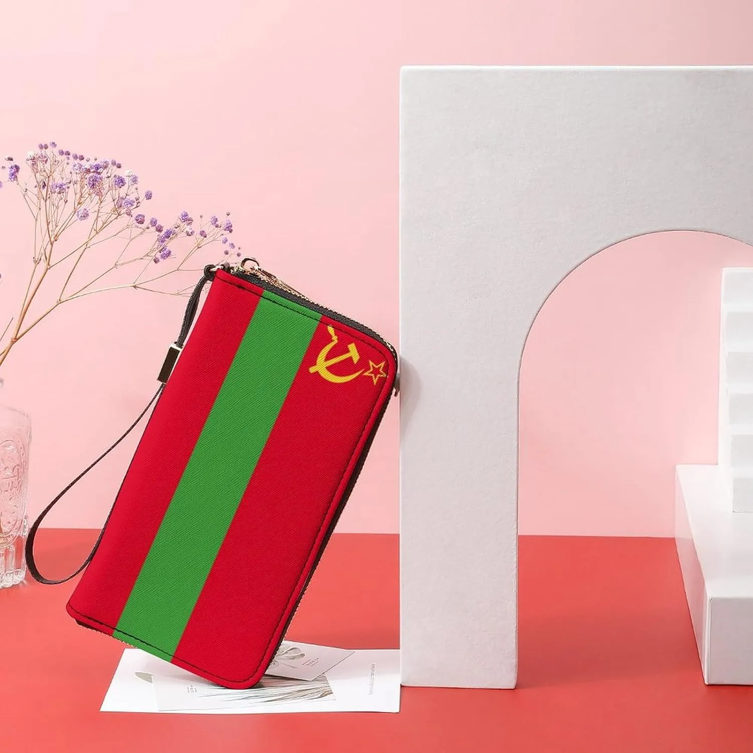 Stylish Women Men Zipper Long Purse Removable Wristlet PU Leather Wallet Travel Clutch, Transnistria Flag