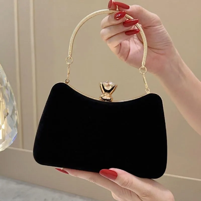 Suede Black Evening Bag Women's Versatile Clutch Purses