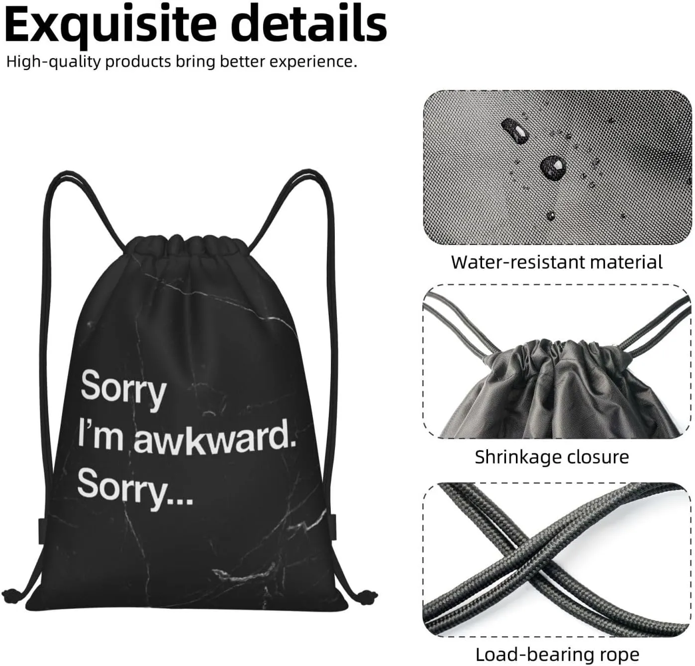 Suitable for Gym Shopping Sports Yoga Sorry I'm Awkward Sorry Drawstring Bag