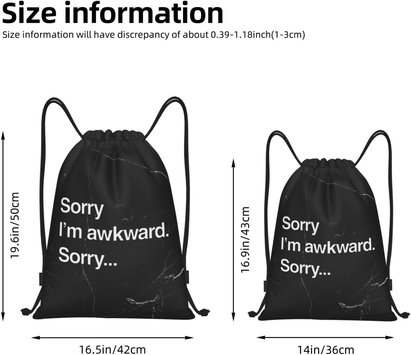 Suitable for Gym Shopping Sports Yoga Sorry I'm Awkward Sorry Drawstring Bag