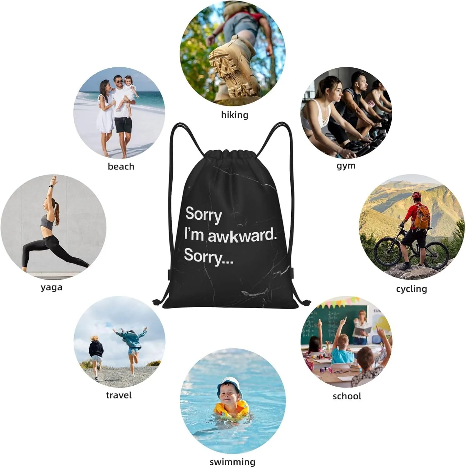 Suitable for Gym Shopping Sports Yoga Sorry I'm Awkward Sorry Drawstring Bag
