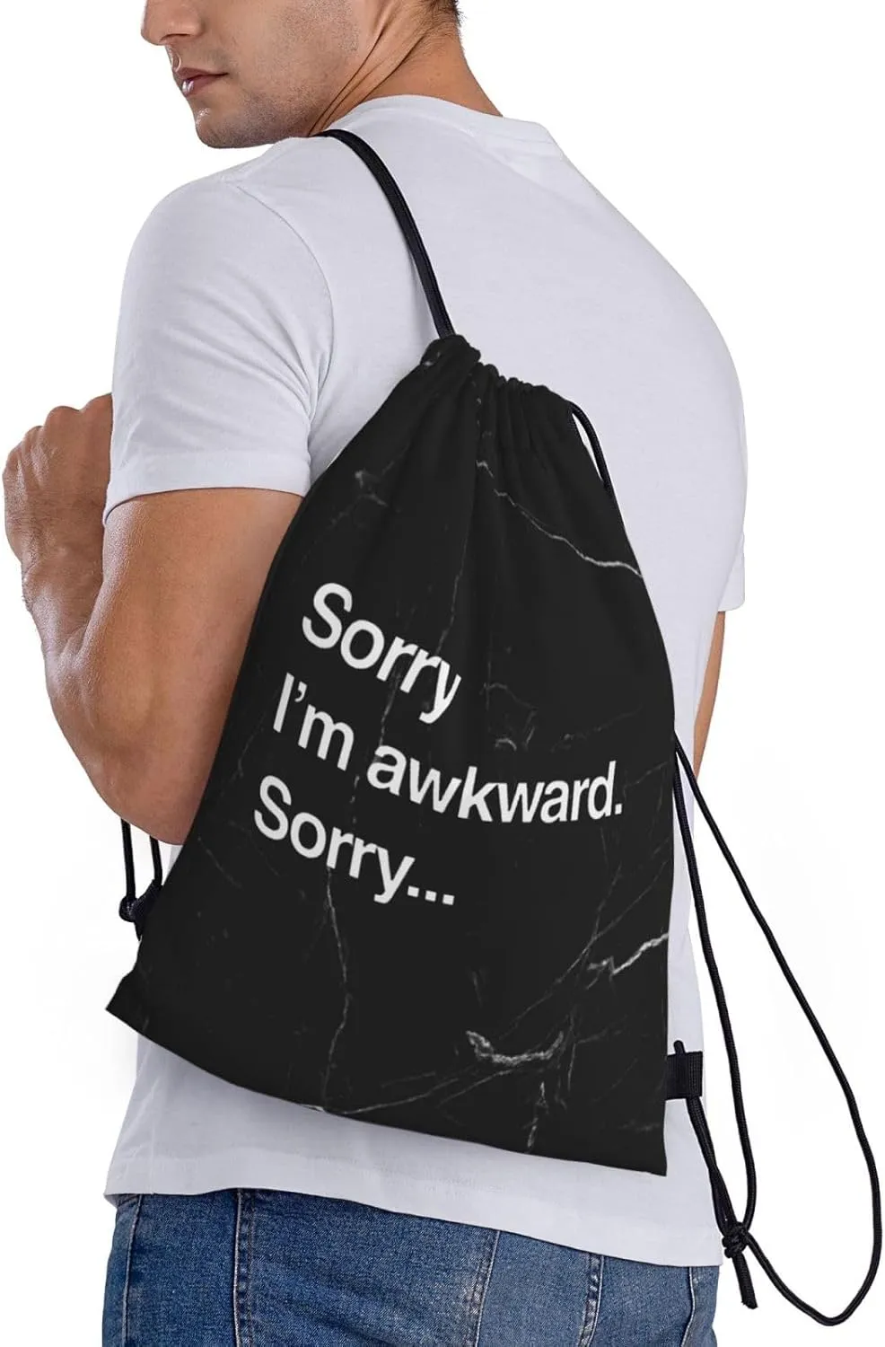 Suitable for Gym Shopping Sports Yoga Sorry I'm Awkward Sorry Drawstring Bag