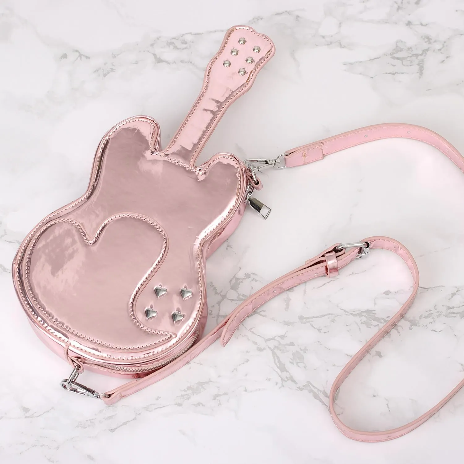 SUKUTU Women Guitar Shaped Shoulder Bag Creative Music Sparkly Leather Novelty Crossbody Bags Handbag