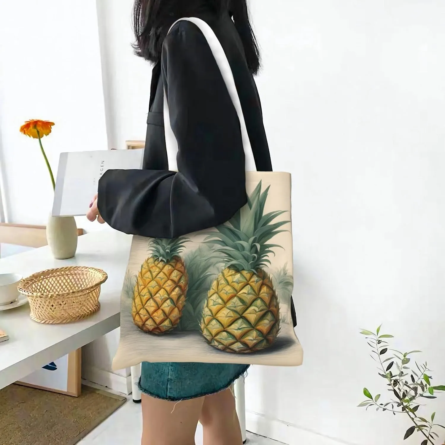 Summer Starfish Seashell Fashion Canvas Tote Bag-Personalized Handbag,Multifunctional Bag,Elegant And Minimalist