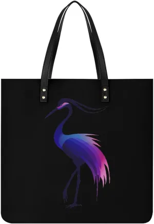 Sunrise Red Crowned Crane Leather Tote Bag for Women Men Shoulder Bag Casual Handbag Work Bag 39x39cm