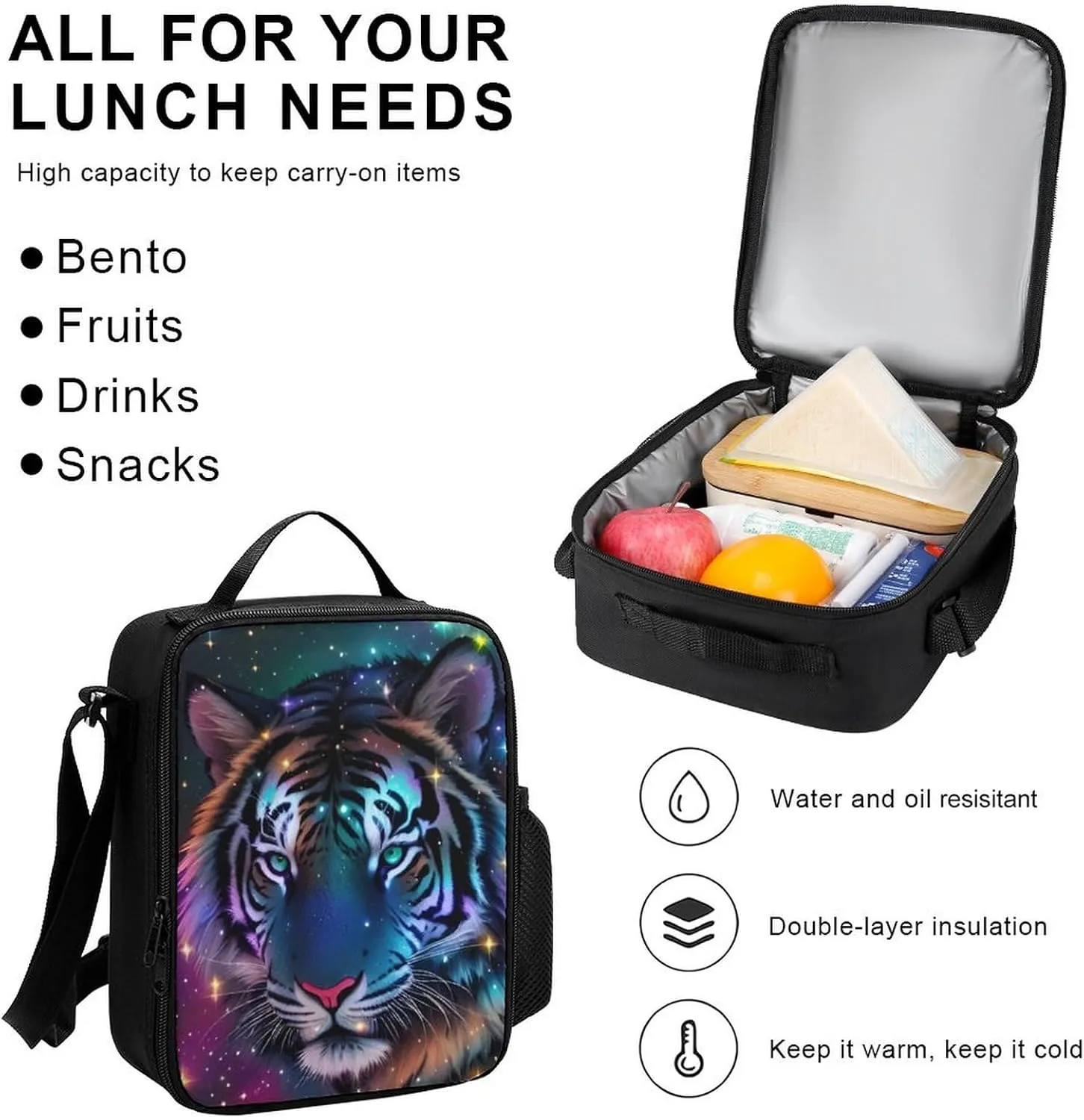 Supdreamc 3 Pcs Backpack Sets Mystic Fantasy Galaxy Sky Fantasy Wild Animals Tiger Art Travel Hiking Daypack - Big Capacity Multipurpose Business Anti-Theft Bookbag for Men Women Adults