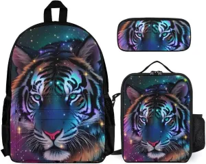 Supdreamc 3 Pcs Backpack Sets Mystic Fantasy Galaxy Sky Fantasy Wild Animals Tiger Art Travel Hiking Daypack - Big Capacity Multipurpose Business Anti-Theft Bookbag for Men Women Adults