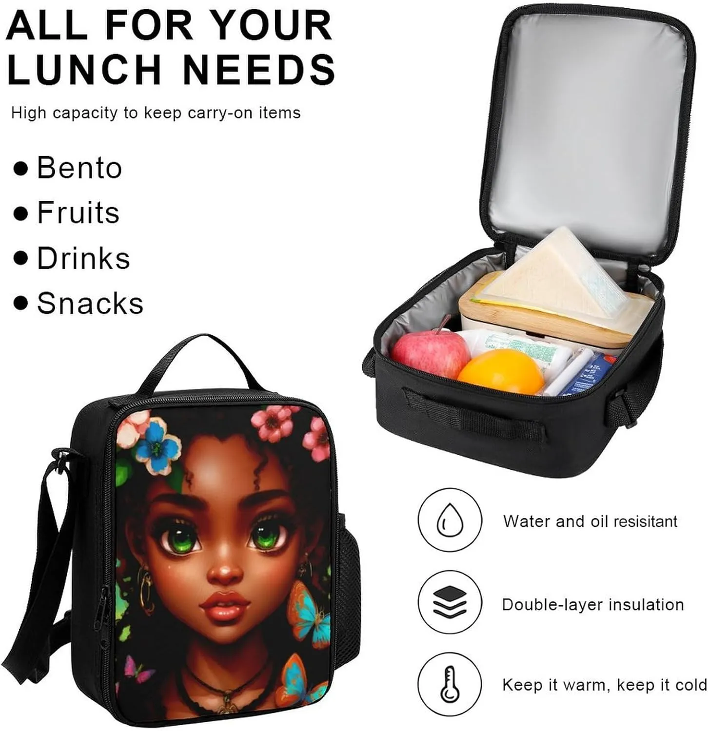 Supdreamc 3 Piece Backpack Big Capacity Carry On Bag for Gym Picnic Walking Cycling - African American Women Black Woman Butterfly Flower Art, Traveling & Camping Backpack