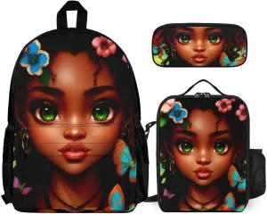 Supdreamc 3 Piece Backpack Big Capacity Carry On Bag for Gym Picnic Walking Cycling - African American Women Black Woman Butterfly Flower Art, Traveling & Camping Backpack