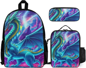 Supdreamc 3 Piece Backpack Big Capacity Shoulder Bag Backpack for Outdoors Walking Cycling - Mystery Dragon Trippy Art, Adult