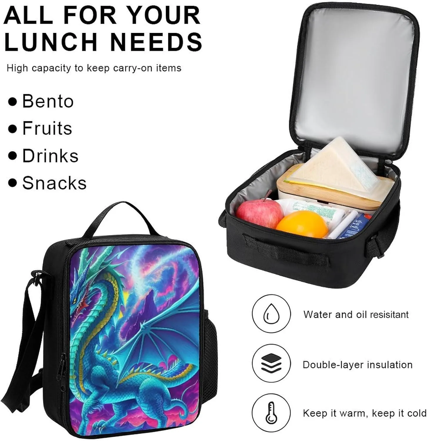 Supdreamc 3 Piece Backpack Big Capacity Shoulder Bag Backpack for Outdoors Walking Cycling - Mystery Dragon Trippy Art, Adult