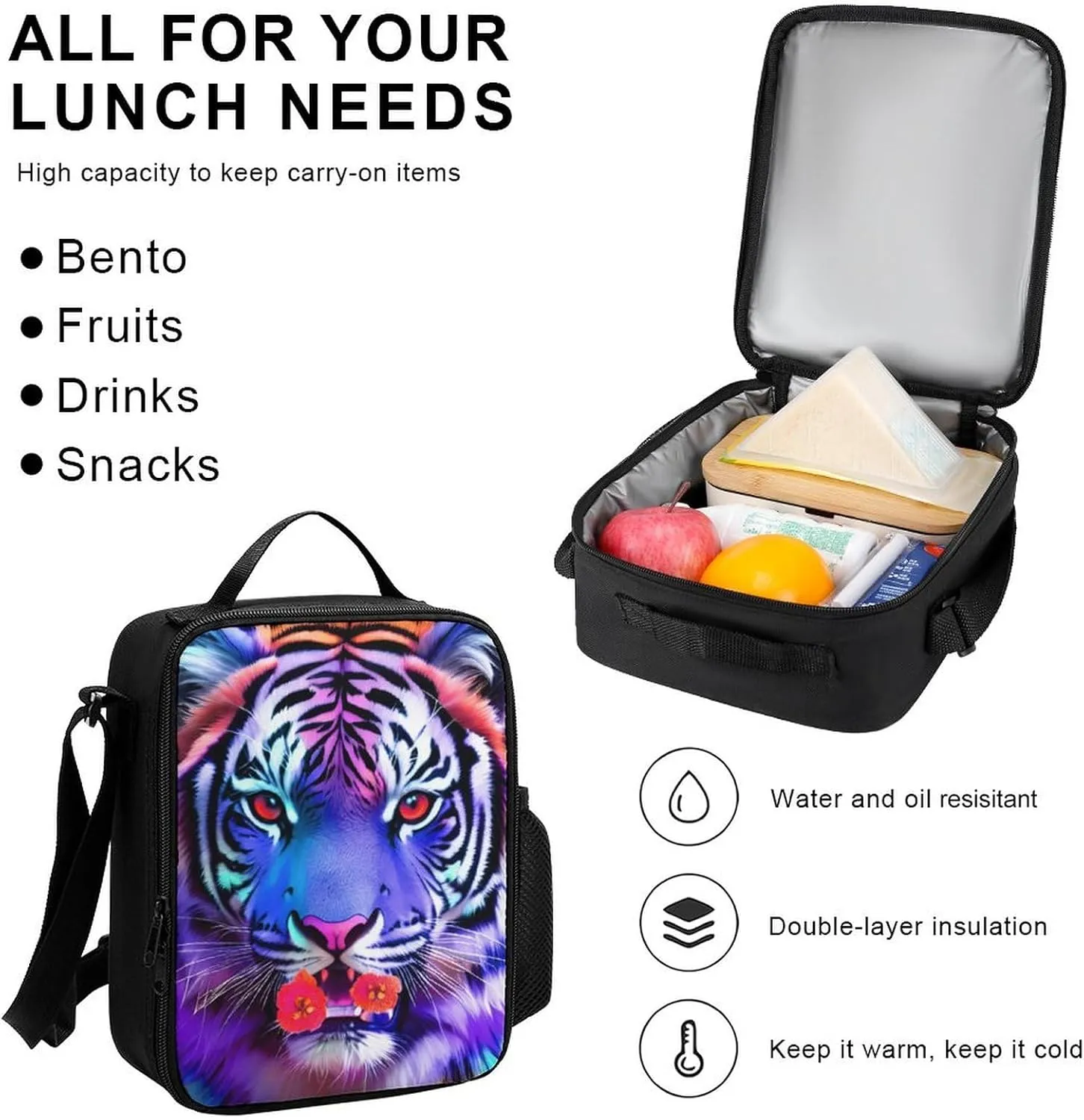 Supdreamc 3 Piece College Daypack, Large Capacity Daypack for Gym Travel Running, King Of The Tiger Flower Art Travel Hiking Backpack for Adults