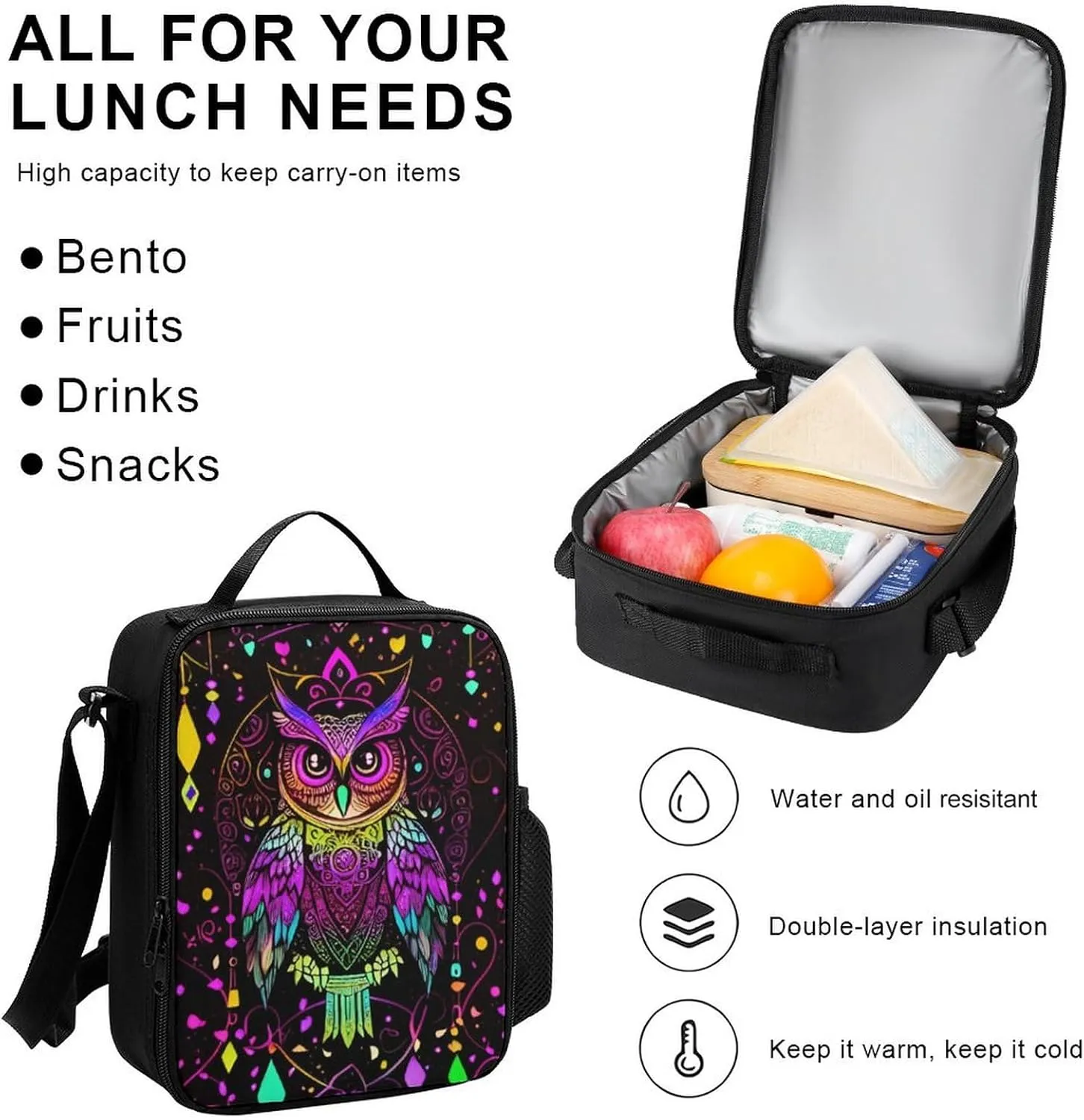 Supdreamc 3 Piece Daypack Cute Abstract Owl Psychedelic Art Travel Hiking Daypack - Big Capacity Business Multipurpose Carry On Bag for Adults