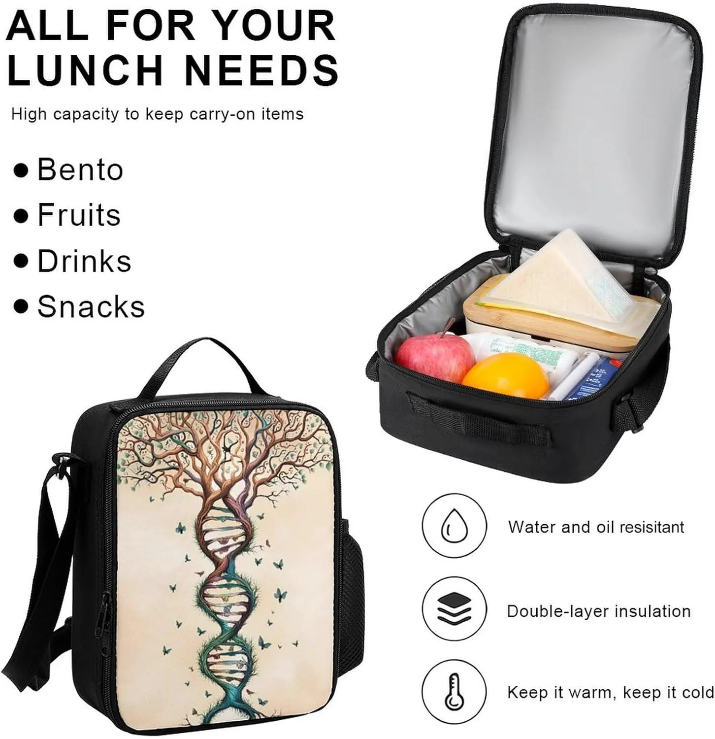 Supdreamc 3 Piece Daypack Dna Tree Of Life Art Travel Hiking Daypack - Business Multipurpose Carry On Bag Lunch Bag Pencil Case for Adults