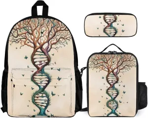 Supdreamc 3 Piece Daypack Dna Tree Of Life Art Travel Hiking Daypack - Business Multipurpose Carry On Bag Lunch Bag Pencil Case for Adults