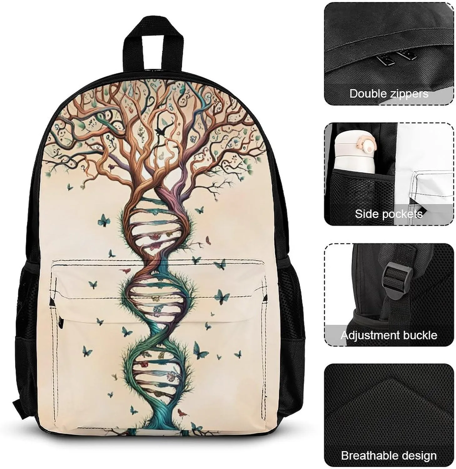 Supdreamc 3 Piece Daypack Dna Tree Of Life Art Travel Hiking Daypack - Business Multipurpose Carry On Bag Lunch Bag Pencil Case for Adults