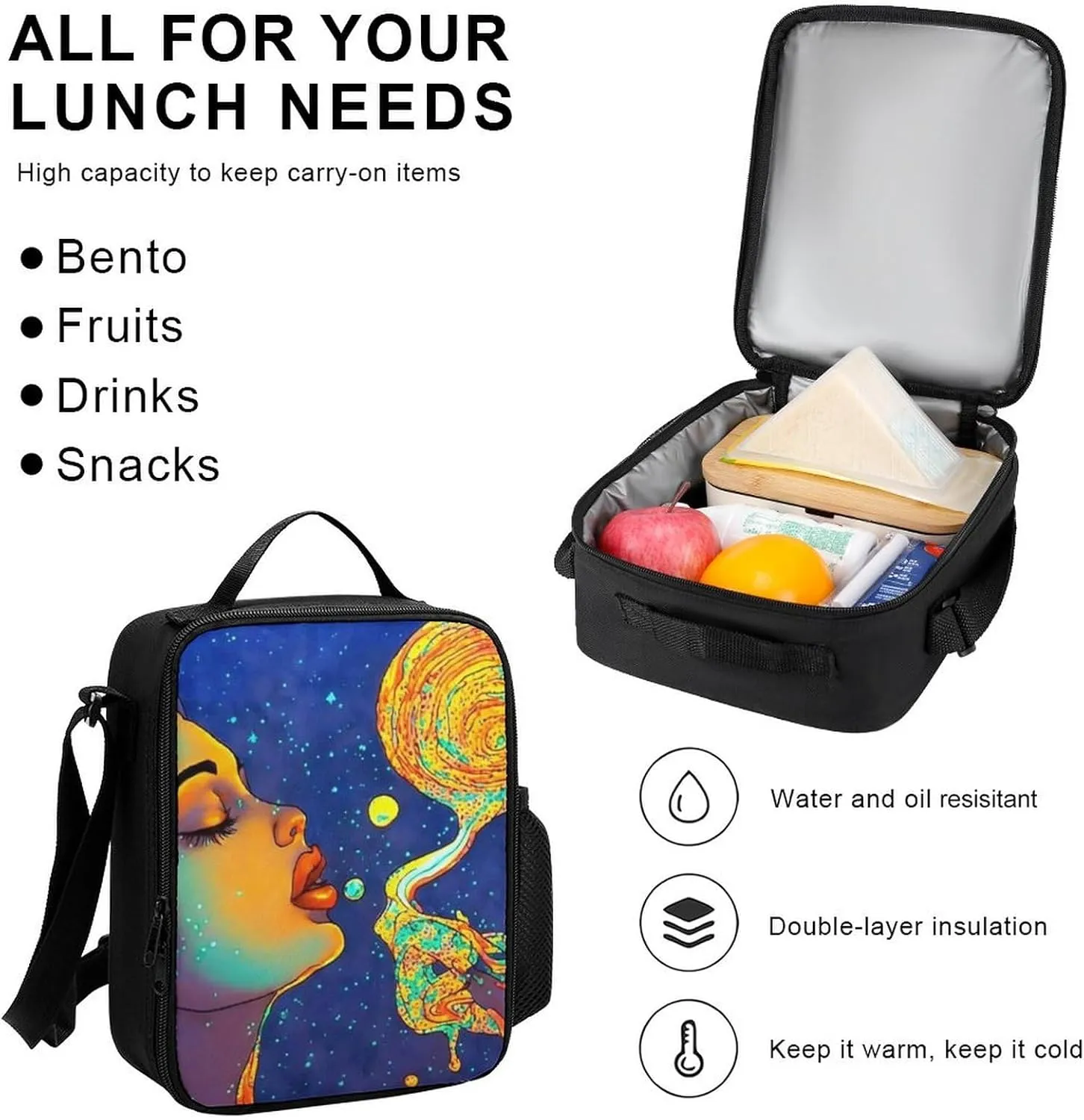 Supdreamc Adults Backpack Sets - Psychedelic Woman Moon Goddess Art Shoulder Bag Daypack Backpack Travel Hiking Bag & Day Pack, 3 Piece Daypack Climbing Shoulder Bag